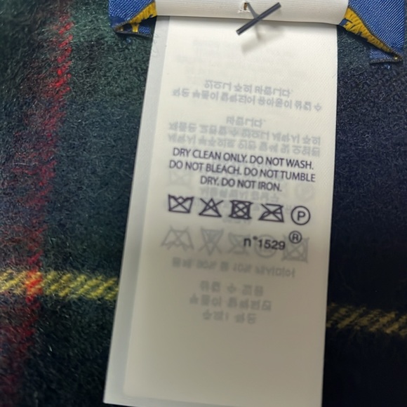 Polo Ralph Lauren Pony tartan check-pattern scarf 90% wool 10% cashmere M in UK - Picture 7 of 12